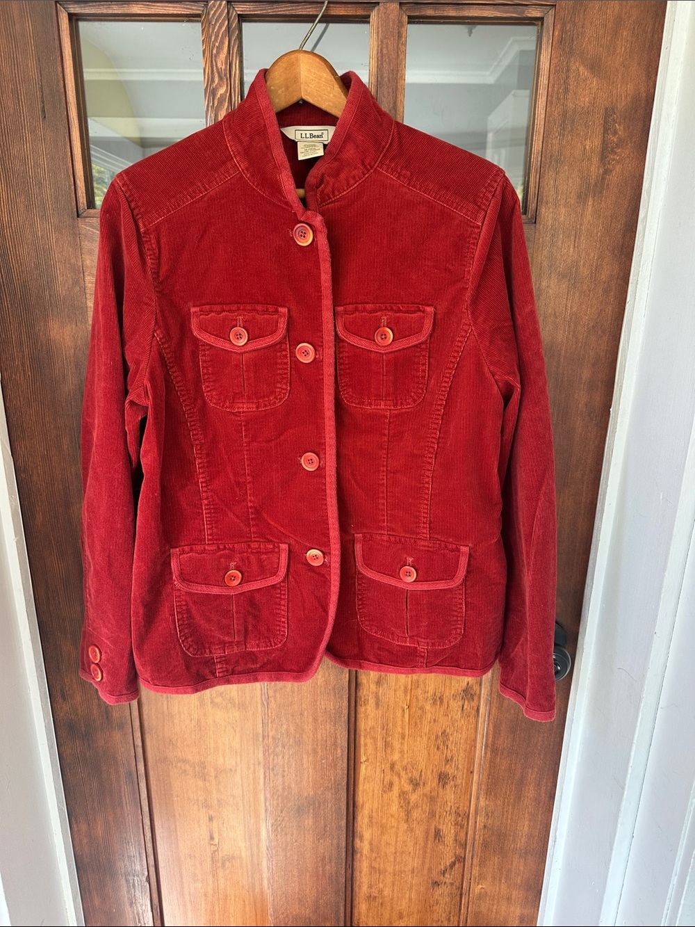 L.L. Bean Women's Vintage Deep Brick Red Corduroy Button Utility Chore Jacket